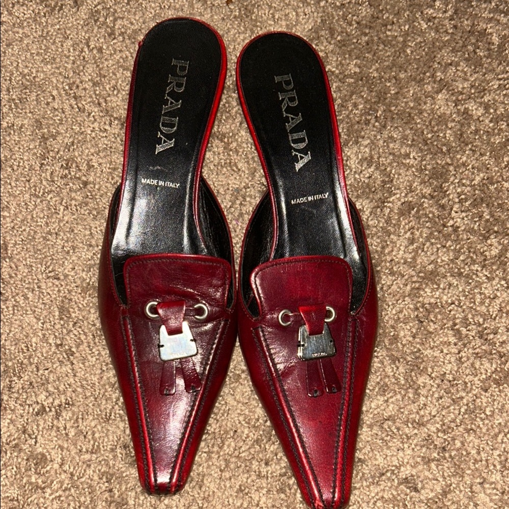 Prada Red Mules High-Gloss Leather Slip-On